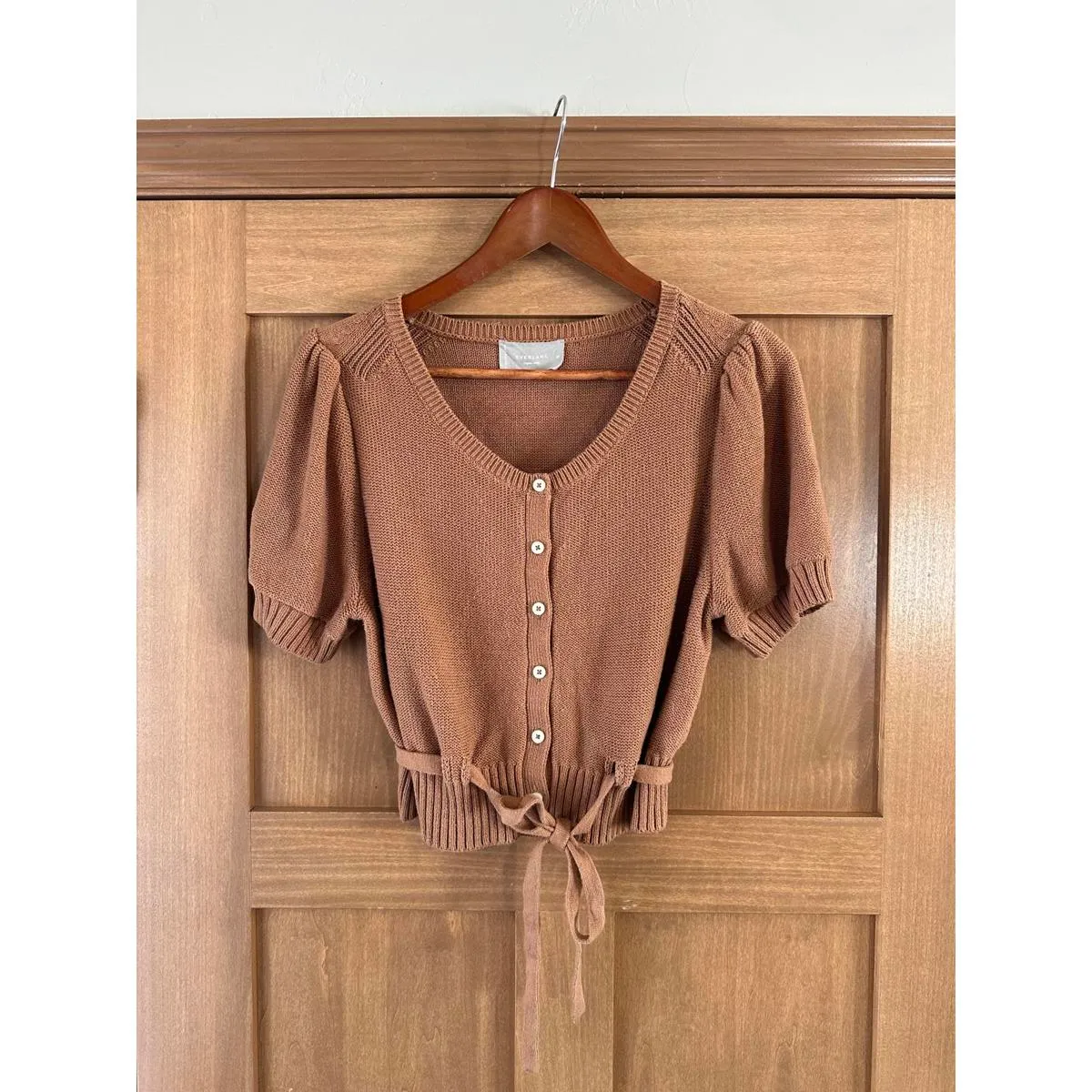 Everlane Organic Cotton Puff Sleeve Button Sweater Top in Rust Women’s sz Medium - Image 3