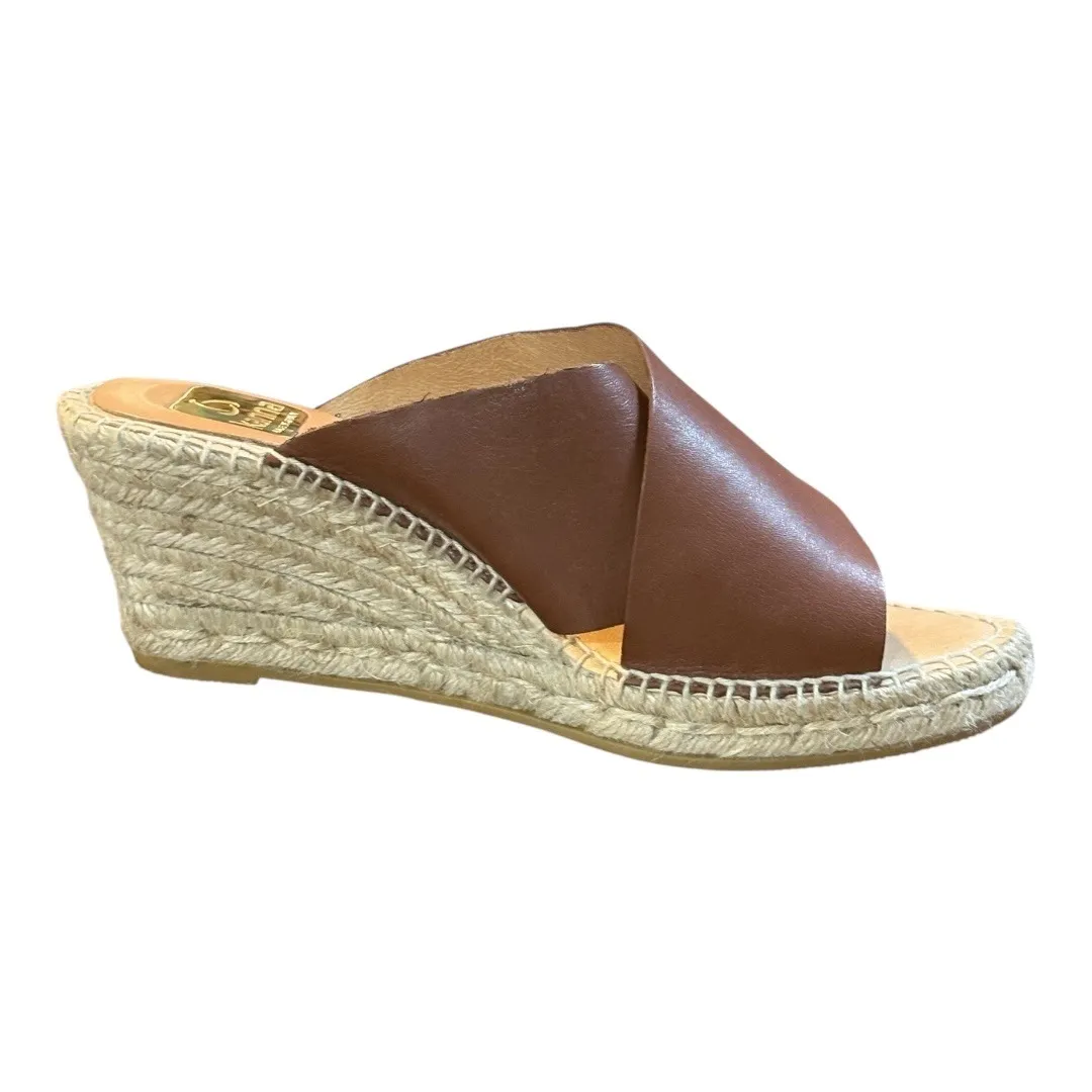 Kanna Leather Espadrille Wedge Sandals Brown Criss Cross Slides‎ Women Size 8 - Image 3