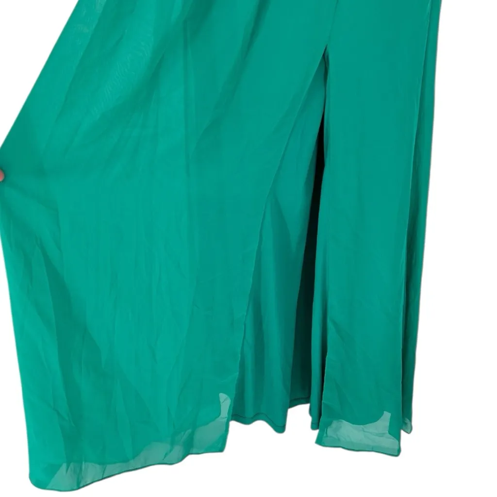 Adrianna Papell Botanical Green One Shoulder Chiffon Skirt Dress size 6 Slit NWT - Image 7