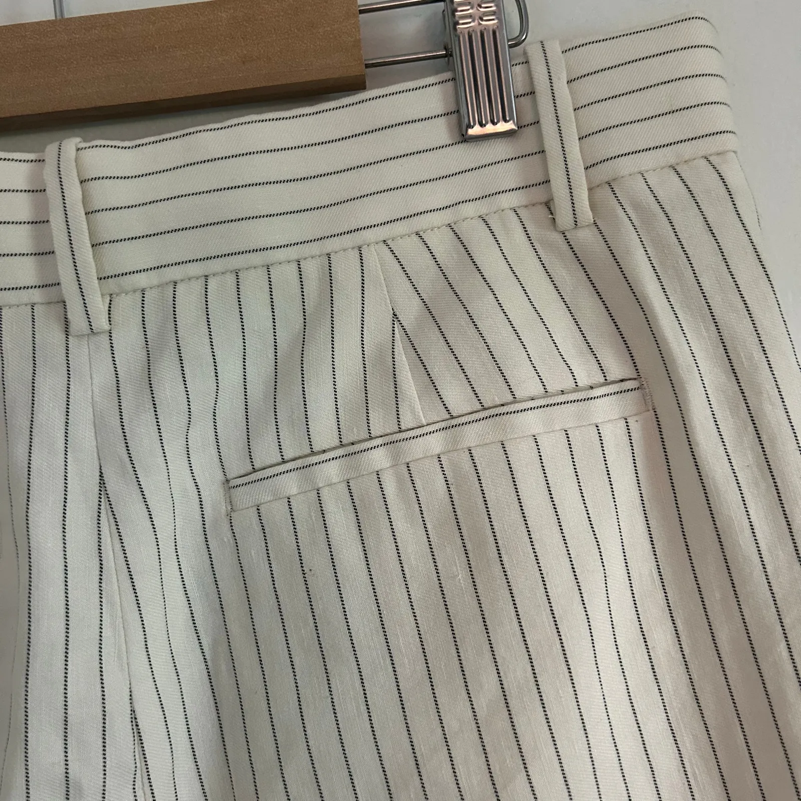Madewell The Harlow Super Wide Leg Ivory Black Pinstripe Linen Blend Pants 4 New - Image 8