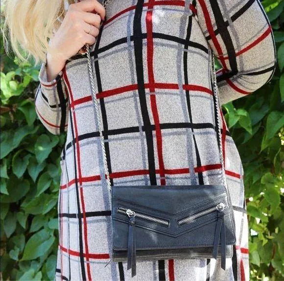 Botkier Black Leather Crossbody Silver Chain Zipper Accent Bag - Image 1