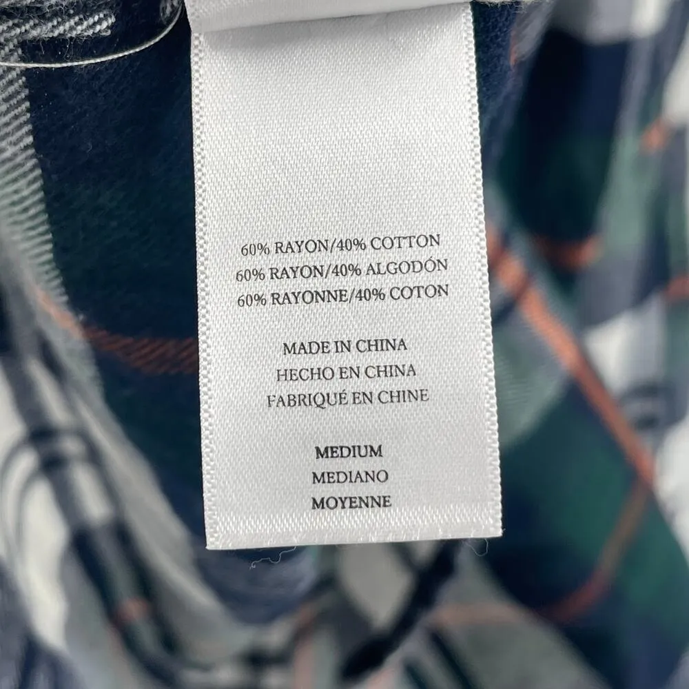 RAILS Shirt Dress Medium Nadine Flannel Plaid Button Down Tie Waist Green Navy - Image 15