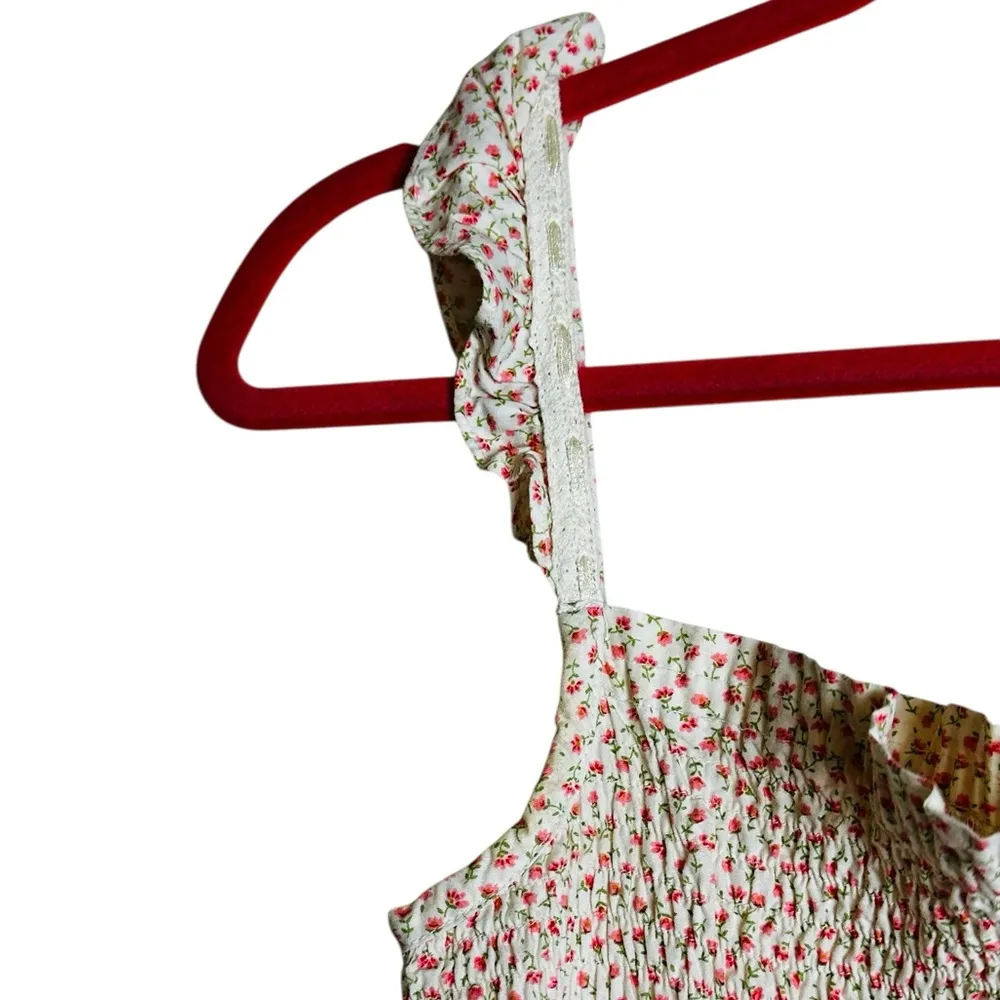 Vintage Ruffle Sleeve SunDress Dainty Floral Cottage Summer Casual Size Medium Pink - Image 3