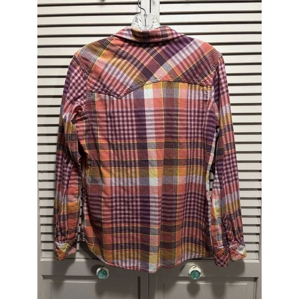Dickies Long Sleeve Flannel Shirt Purple/Pink/Orange Plaid Size‎ M (8/10) Cotton - Image 5