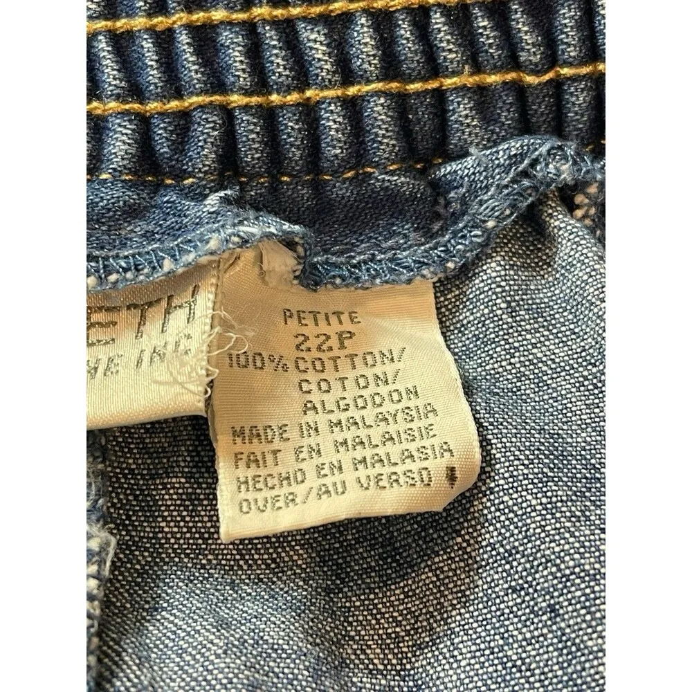VTG Elizabeth Liz Clairborne Denim Elastic Waist Snap Front Skirt 90s Y2K 22P - Image 7