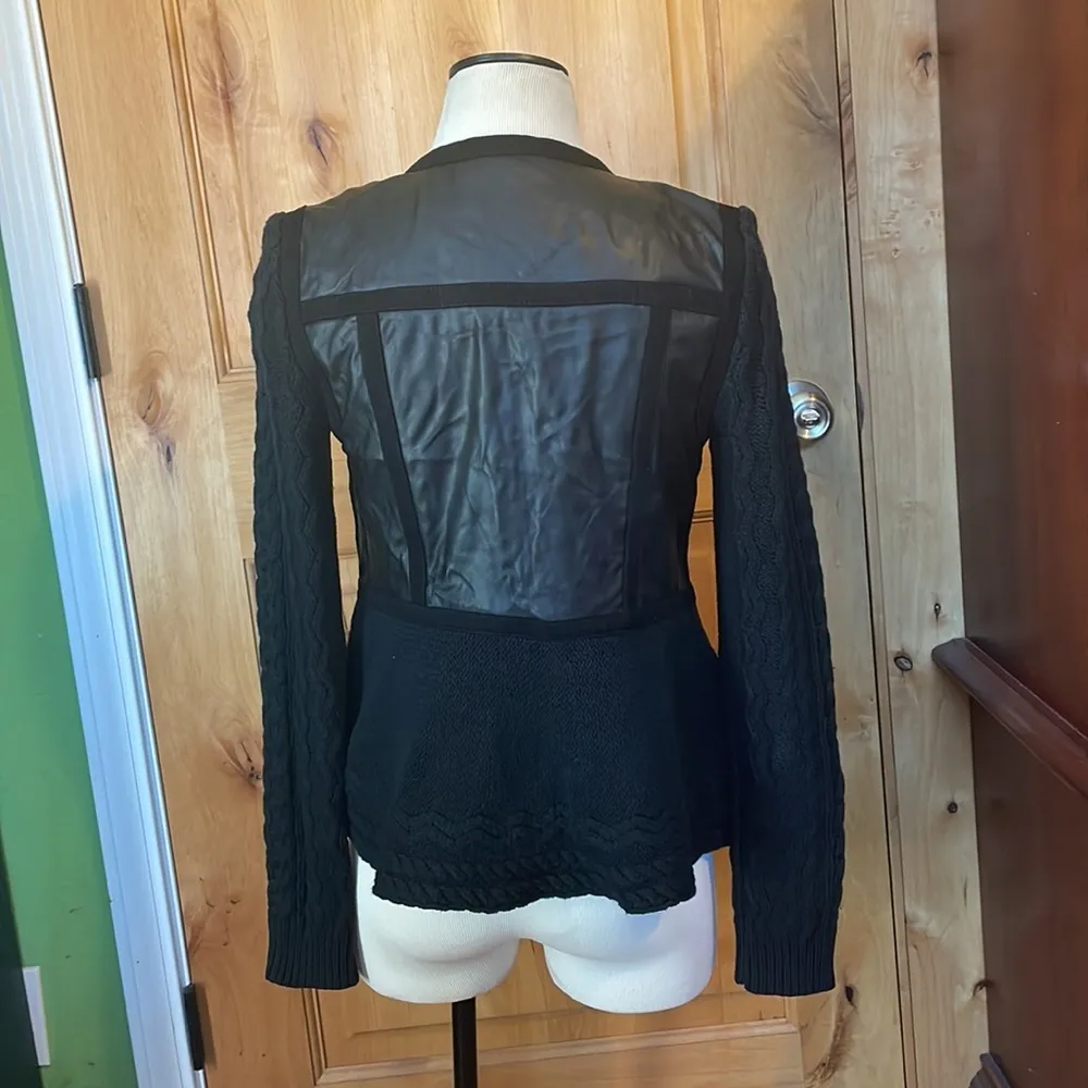 ANTHRO Elevenses Black Hiroumi Vegan Leather Cable Knit Slv Moto Jacket EUC XS - Image 2