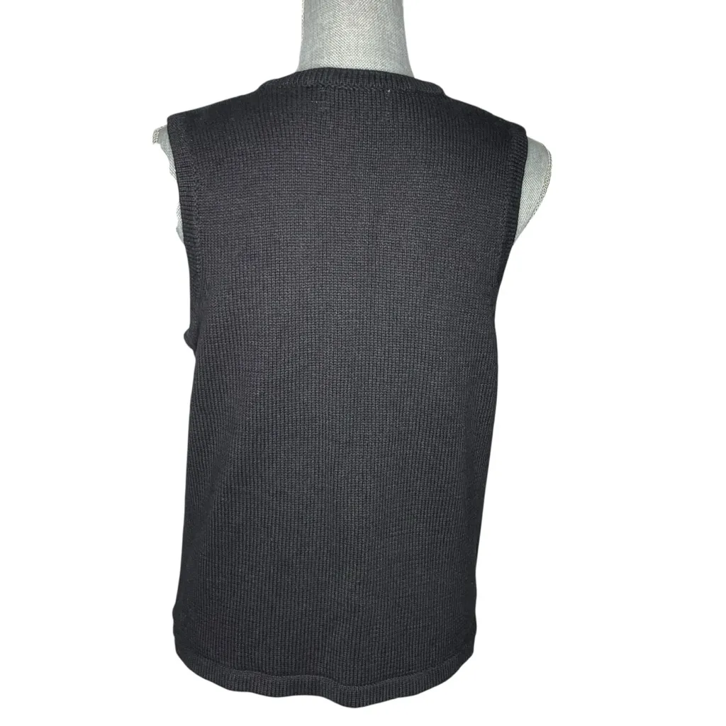 Vintage 90s SML Sport Black Knit Vest M Beaded Sequin Embellished Ramie Cotton Size M - Image 4