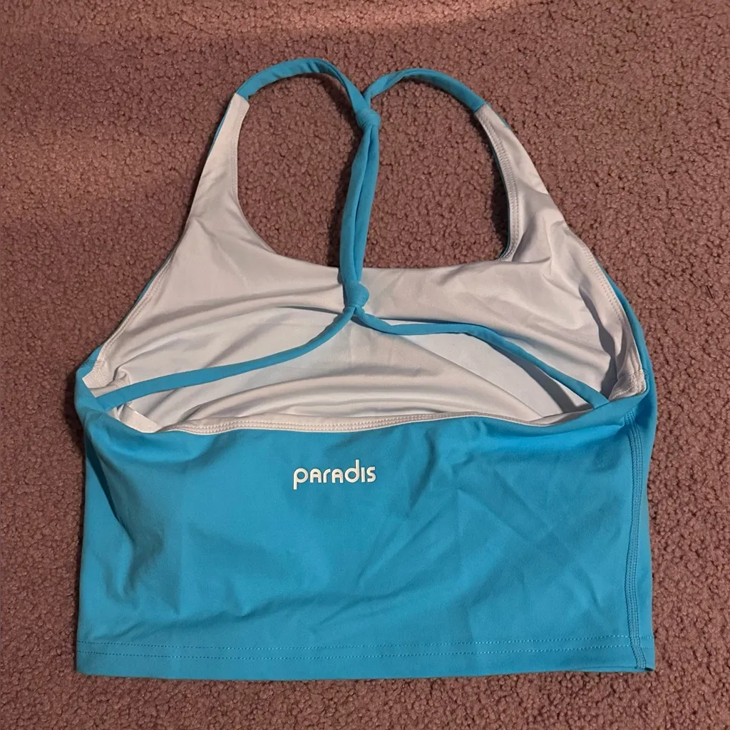NWOT Paradis Baby Blue Sport Bra Crossover Single Strap Size XS Yoga Sporty - Image 2