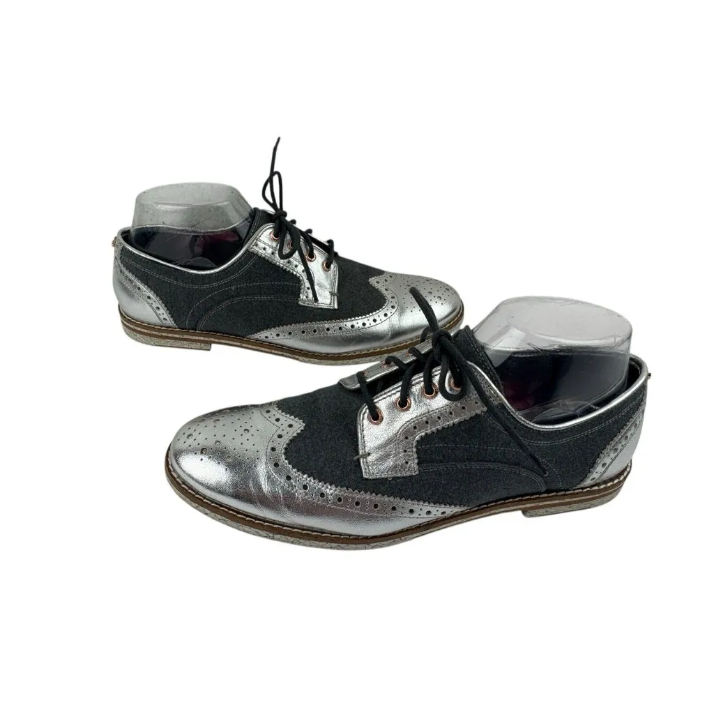 *Ted Baker Anoihe Oxford Loafers Womens US 9 Silver Gray Lace Up Quiet Luxury - Image 3