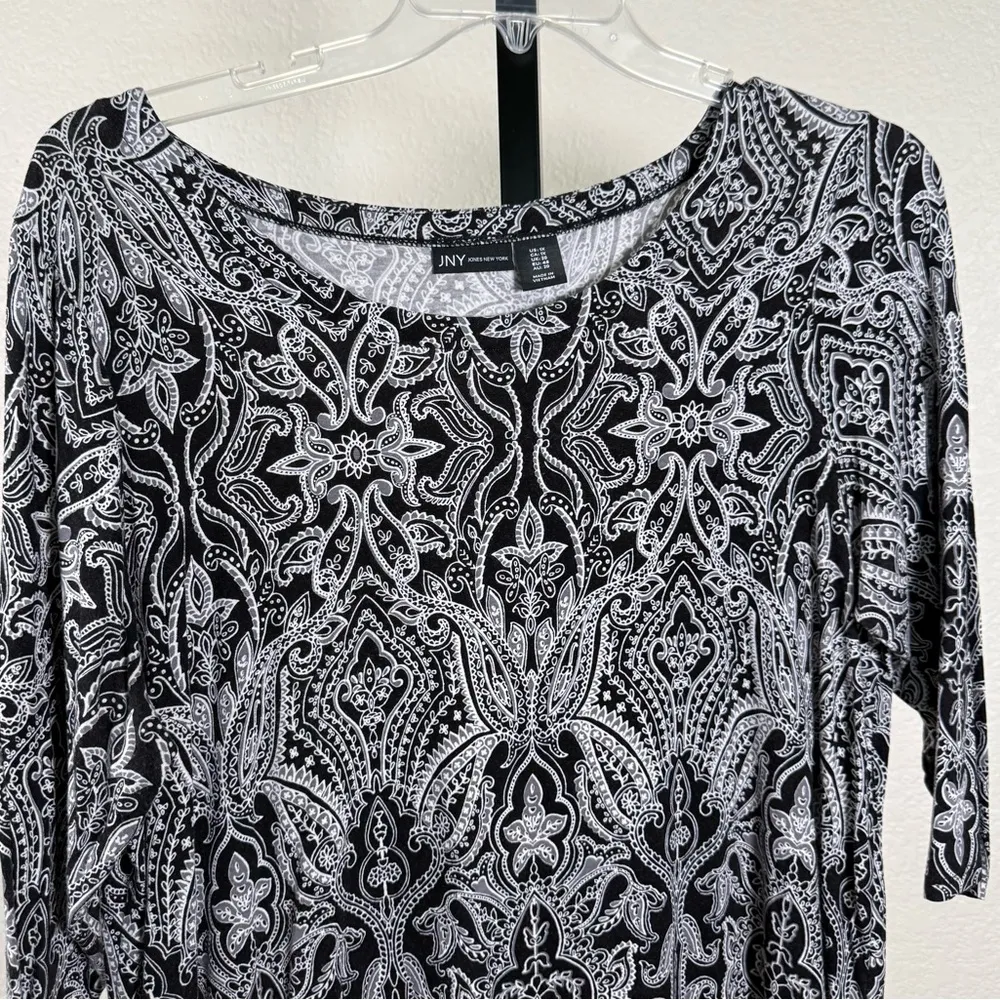 Soft Knit Scoop Neck Tunic Top Plus Size 1X Black White Office Siren Pull On - Image 2