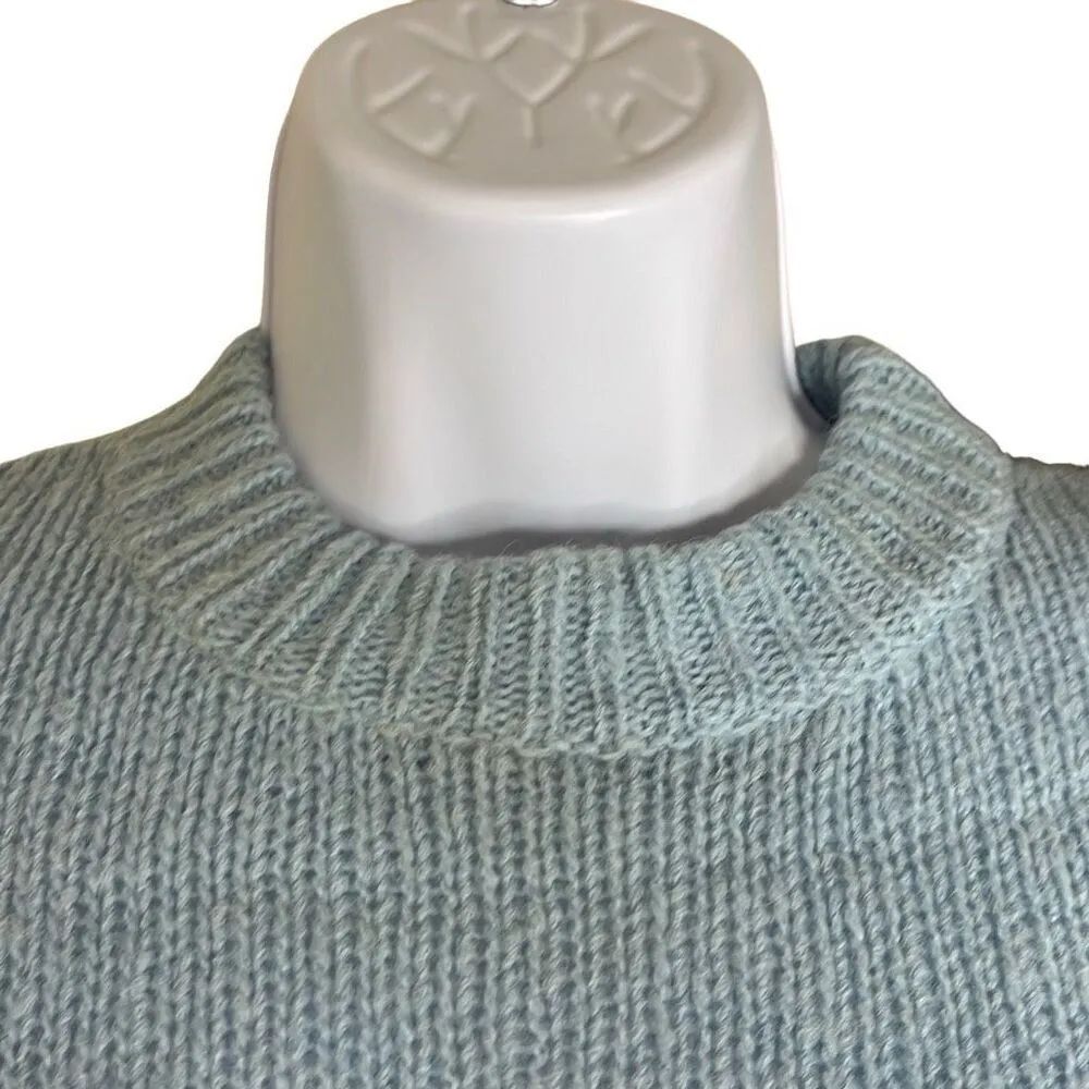 Tibi Blue Cropped Crewneck Sweater Alpaca Wool Blend Long Sleeve Soft XS Preppy - Image 4