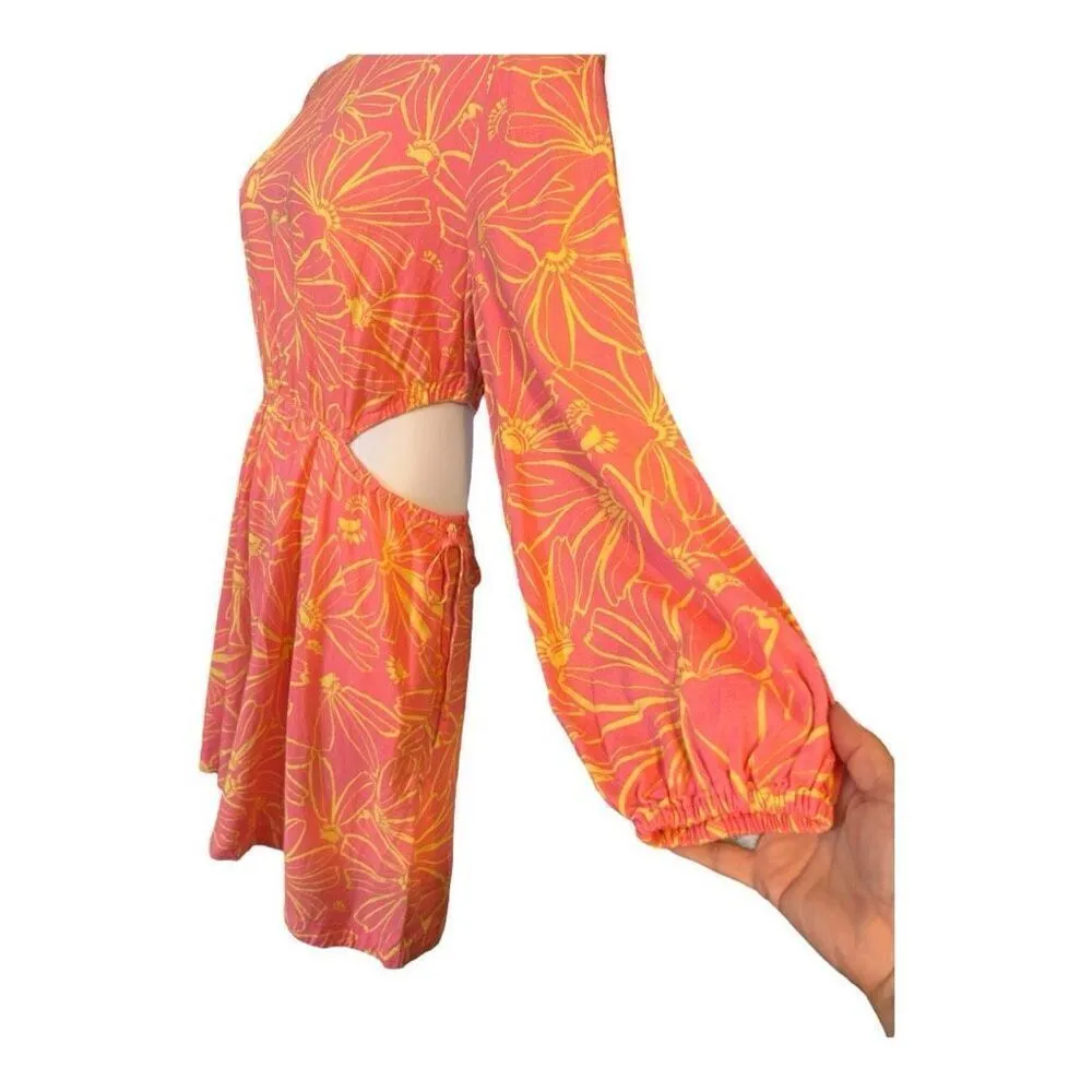 Universal Thread Pink Linen Blend Long Sleeve Cut Out Mini Dress Size L Pockets - Image 4