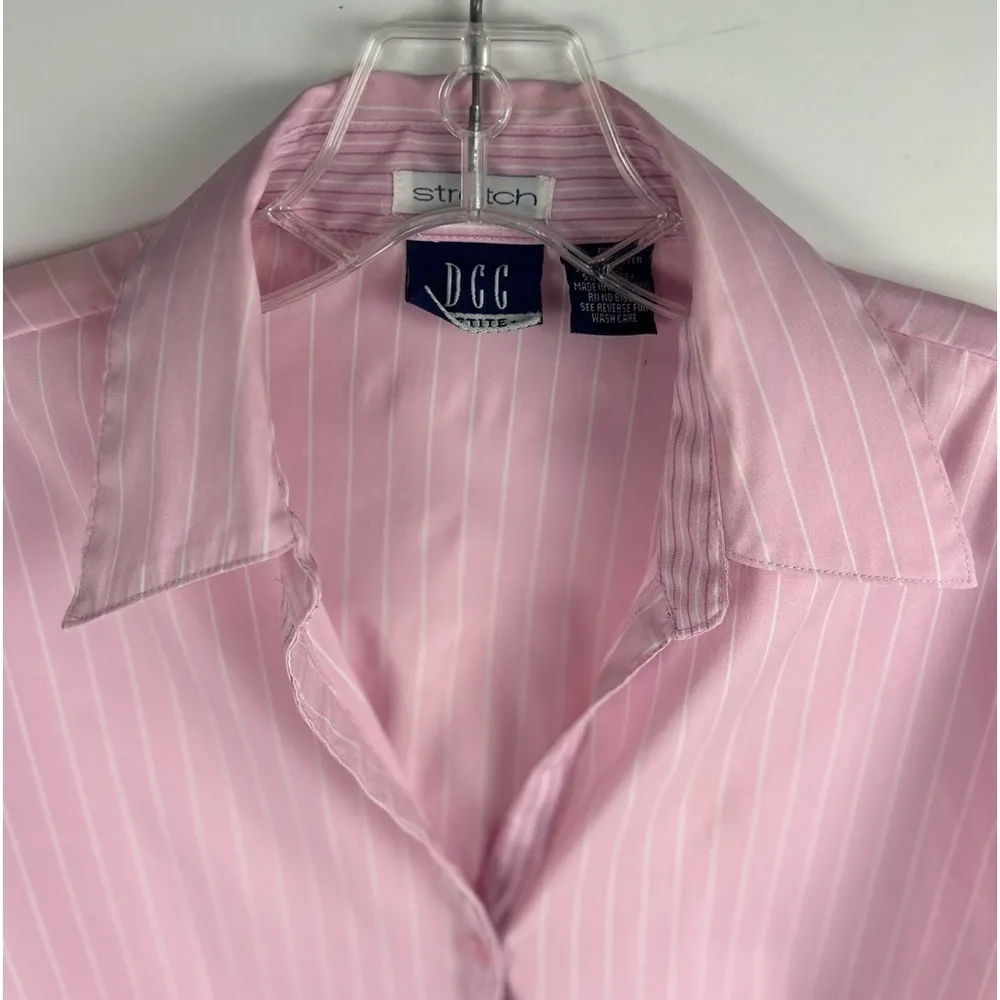 DCC Stretch Womenś Button Shirt Pink with white stripes - Image 7
