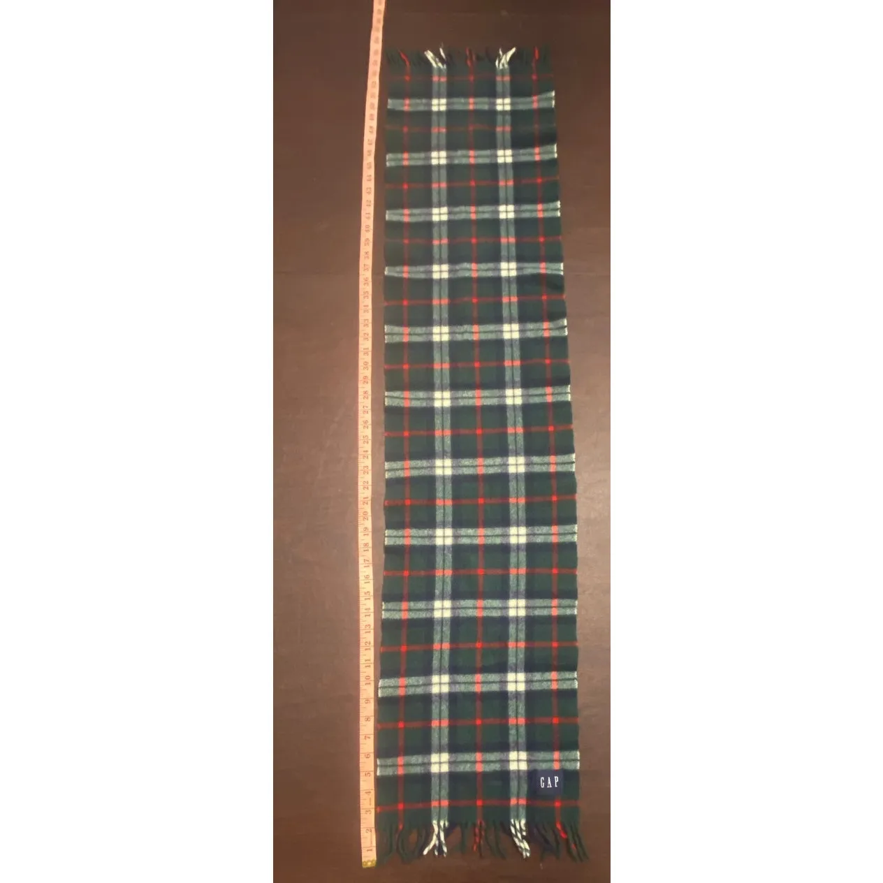 GAP Tartan Plaid Fringe Scarf Wrap Green Navy Red White Winter Cozy Classic Prep - Image 2