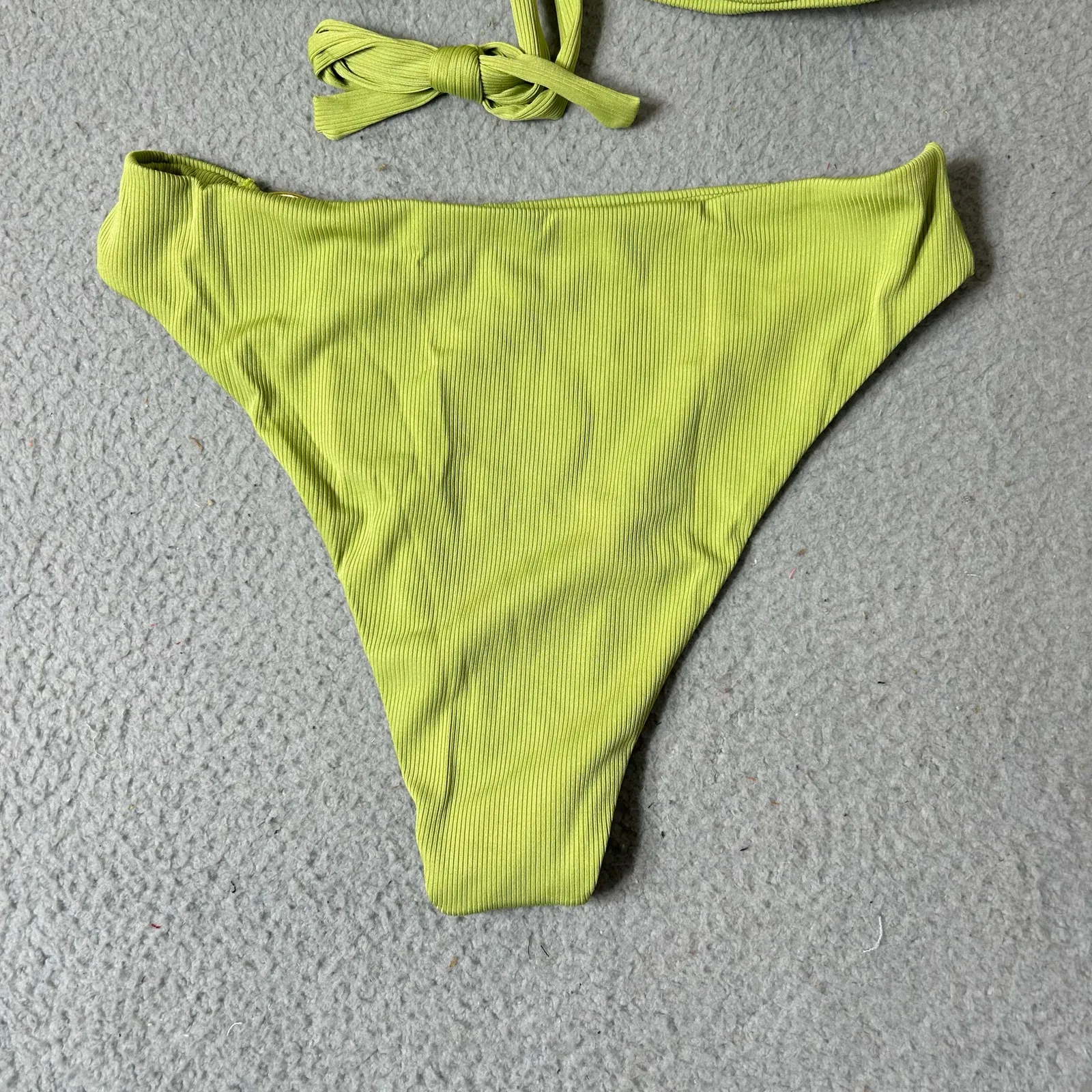 Womens Juniors Swimsuit XL Lime Green Front Keyhole Ring Ribbed 2 Piece NEW Size undefined - Image 6