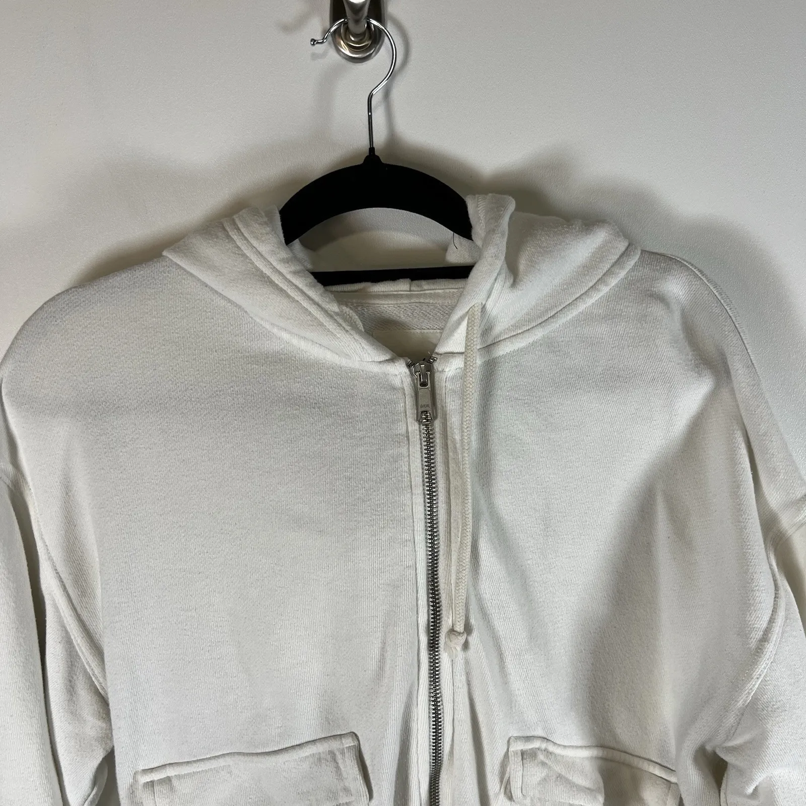 Aerie Womens Cropped Hoodie Sweatshirt Full Zip Pockets‎ Size Medium White - Image 2