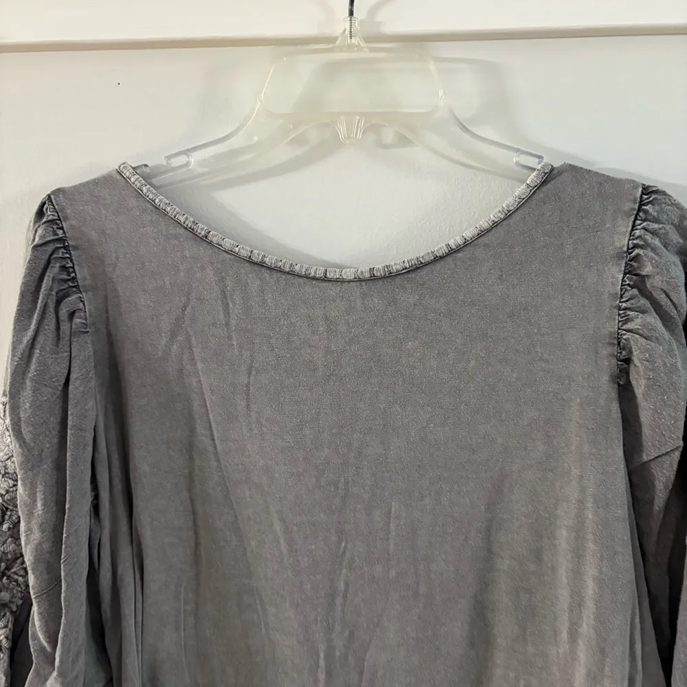 Solitaire Charcoal Blouse with Embroidered Sleeves - Image 2
