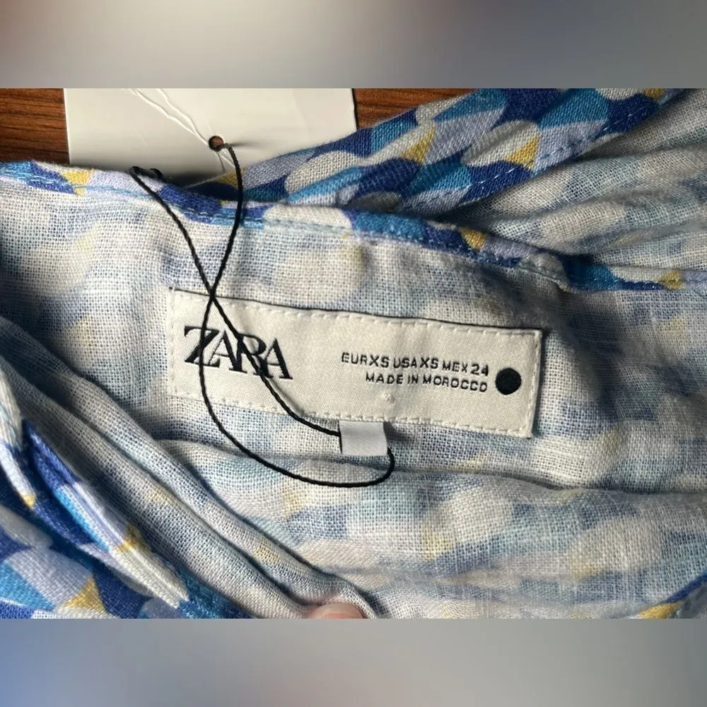 Zara Pareo Wrap Skirt in Blue Geometric Print, Size XS - Image 8