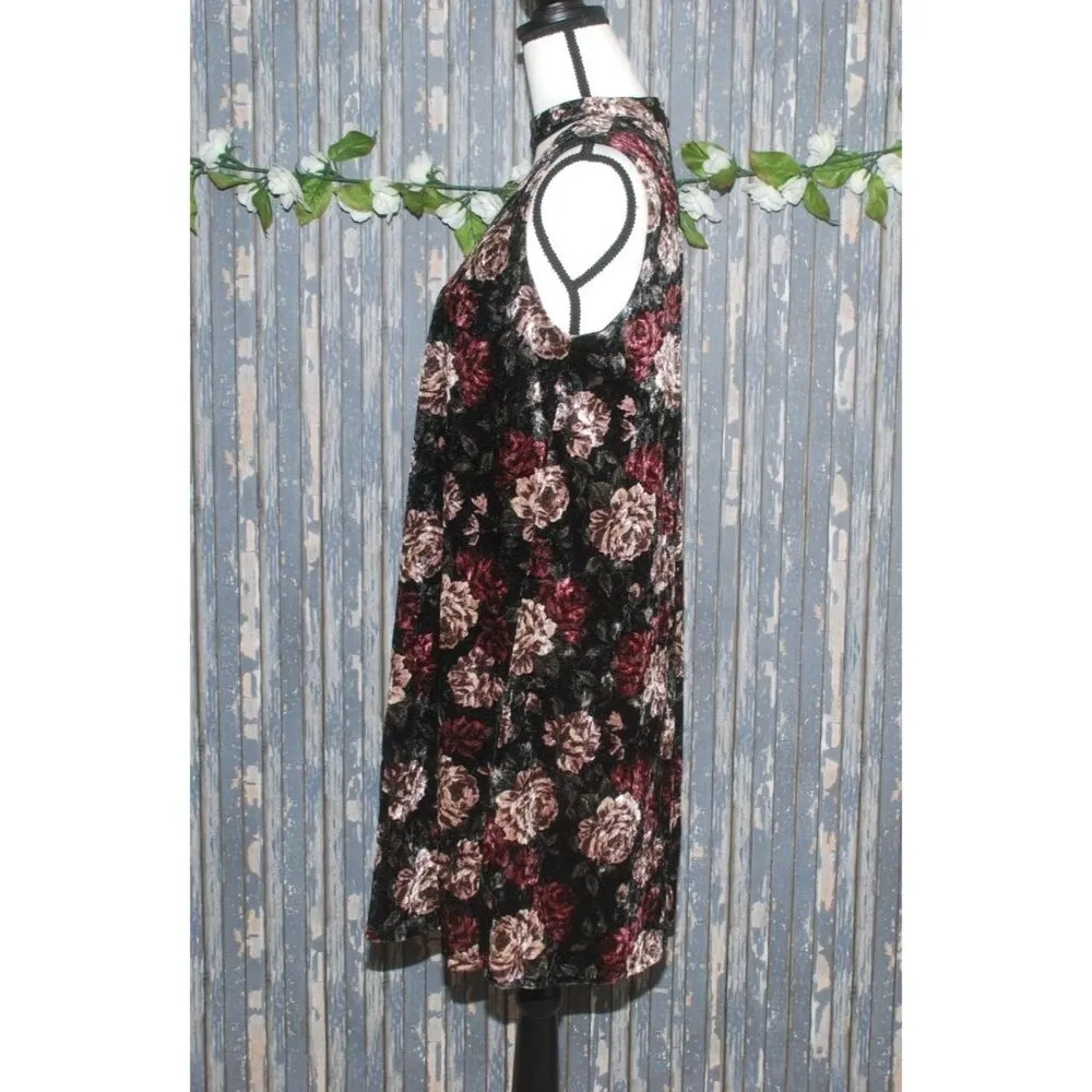 AGB Black Burndy Velvet Floral Dress Size M Whimsy Goth 90's Choker Neckline Size M - Image 4