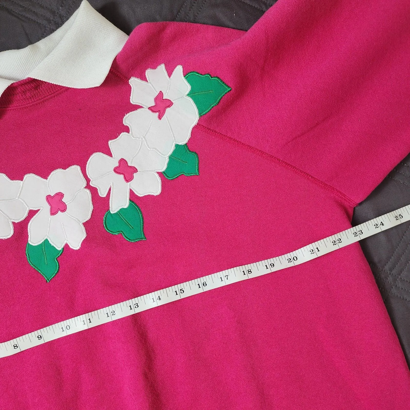 Vintage Hanes Morning Sun Pink Floral Sweatshirt Collar Womens XL 90s Grannycore - Image 7