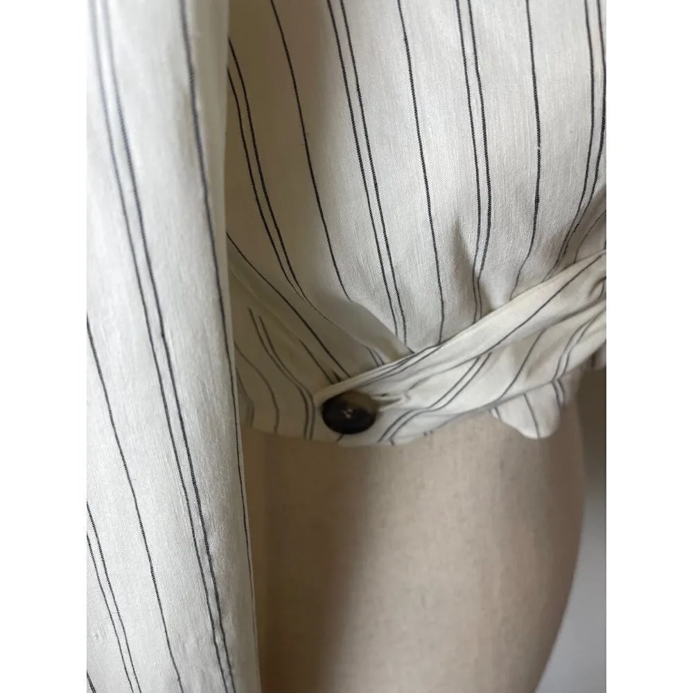 Zara Ivory And Black Pin‎ Stripe Long Sleeve Cropped Twist Front Blazer Size XS - Image 8