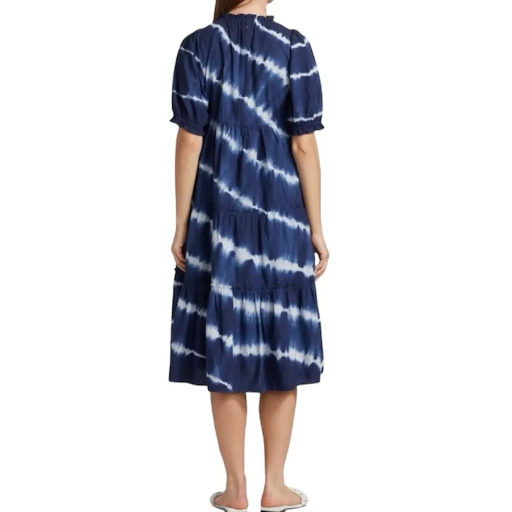 Generation Love Blue Christie Tie Die Ruffle 100% Cotton Midi Dress Small - Image 3