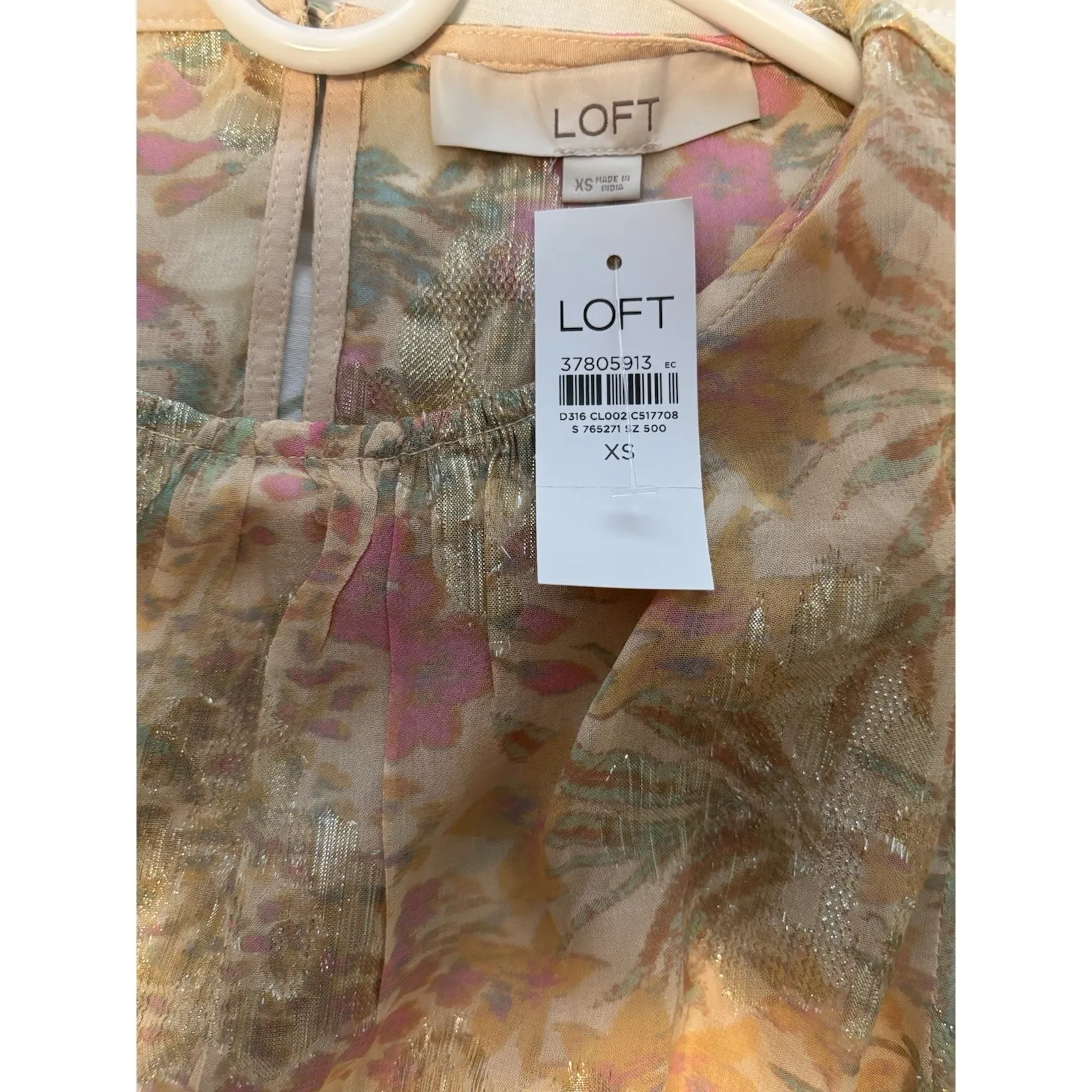 Loft XS Floral Shimmery Dress With Bubble Hem. Flowy‎ Style. Drop Waist. - Image 8