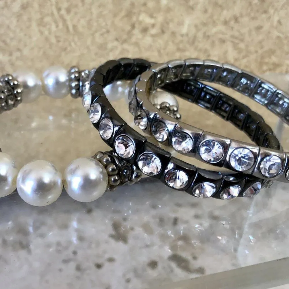 Cache 3 Bundle silver tone stretch bracelets multi size faceted crystals NWT New - Image 7