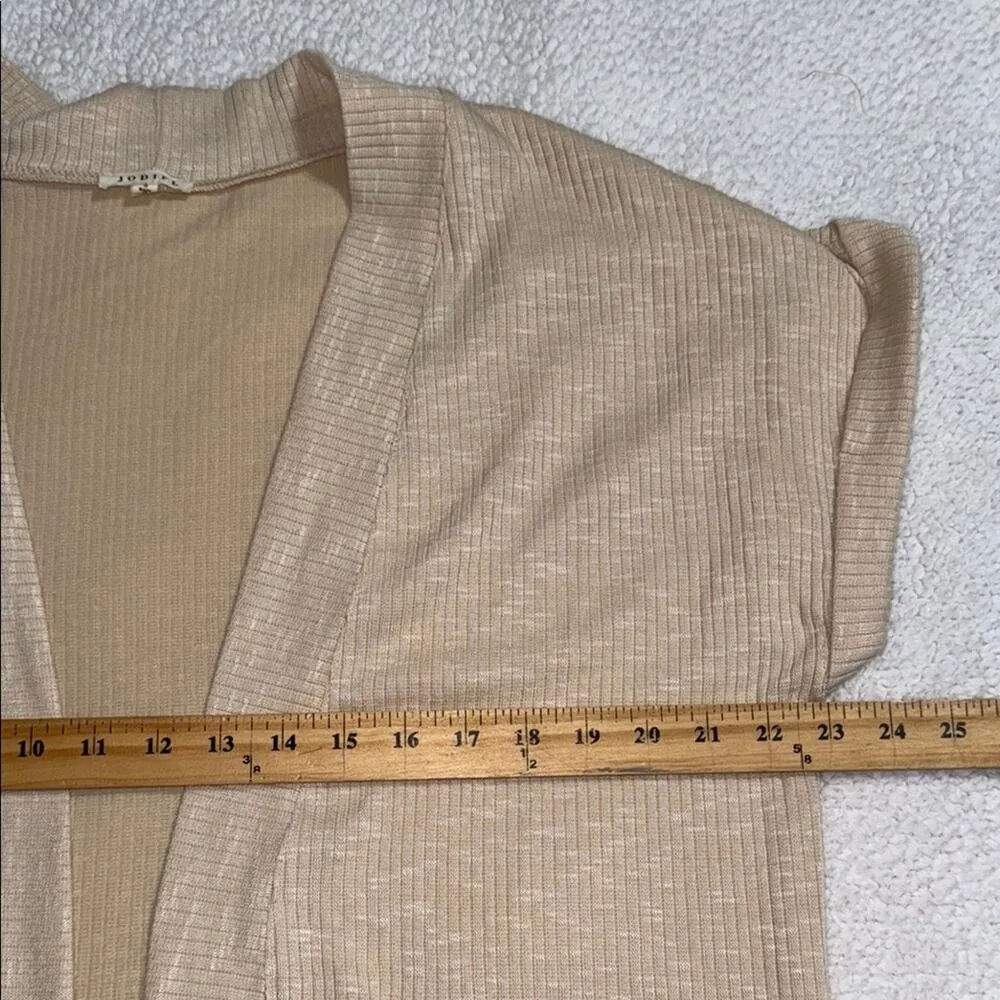 JODIFL women’s size small creamy beige ribbed short sleeve cardigan with pockets - Image 3