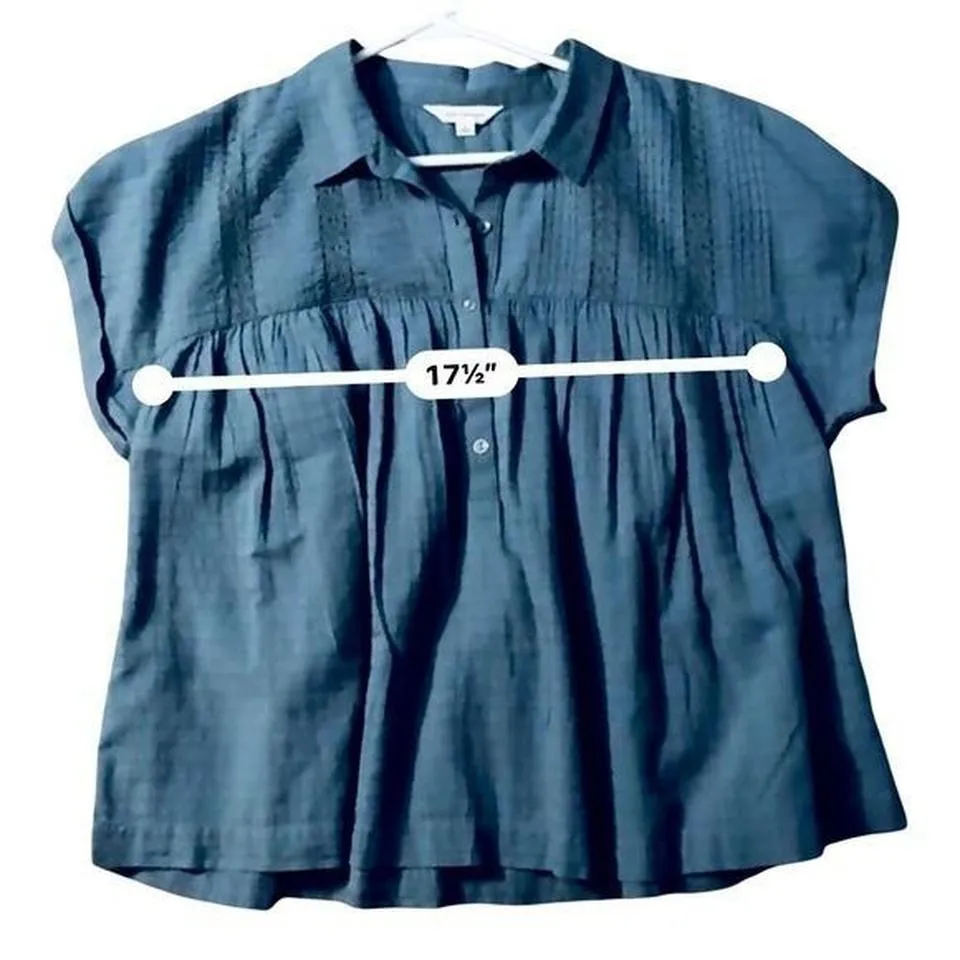 Lucky Brand Women's L 100% Cotton Blue Grey Boxy Button Down Babydoll Tunic Top - Image 7