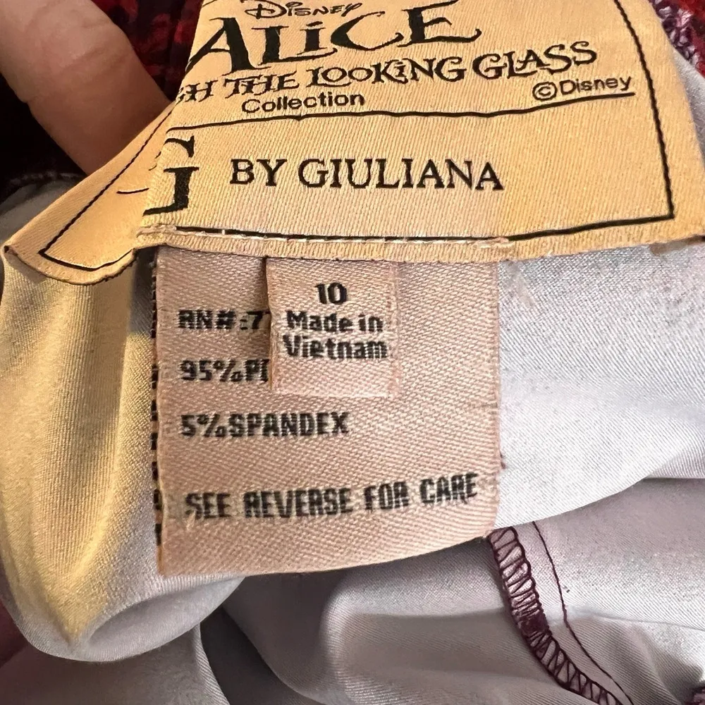 Disney Alice Looking Glass Pants Red Elastic Waist Paisley Print Pockets Size 10 - Image 6