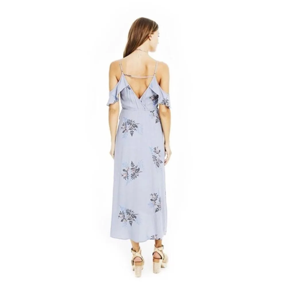 ASTR Gwyn Maxi Wrap Dress Blue Floral Women's Large ACDR94222 - Image 3