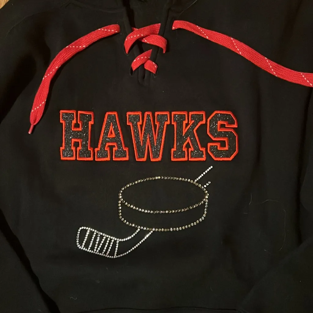 Sequin Blackhawks Hooded Sweatshirt Black Size XL - Image 2
