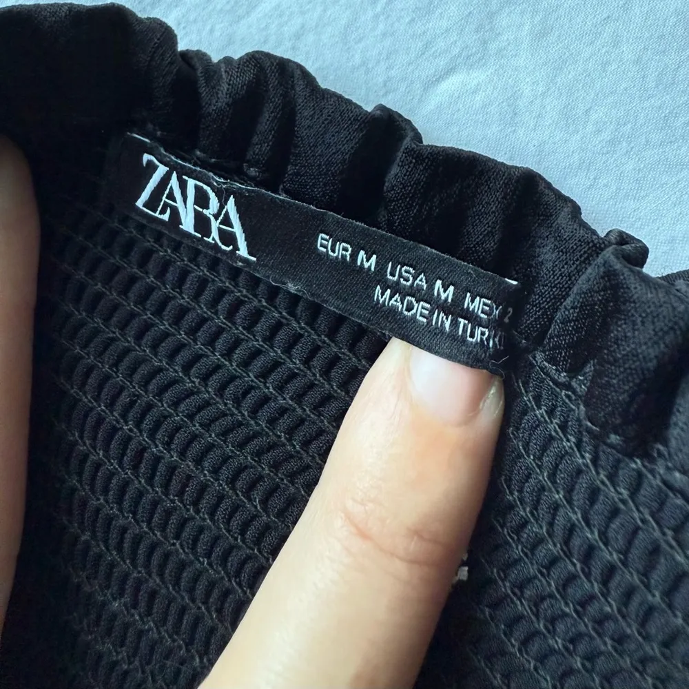 Zara Black Satin Effect Smocked Bach Crop Top - Image 4