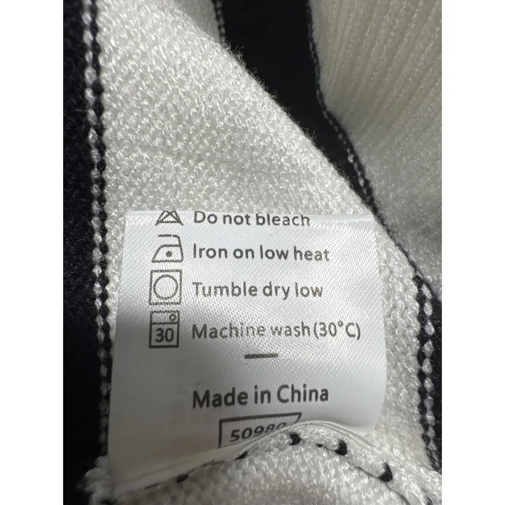 WIHOLL Striped Pullover Sweater Quarter Zip Tunic Top‎ Black White Size S - Image 6