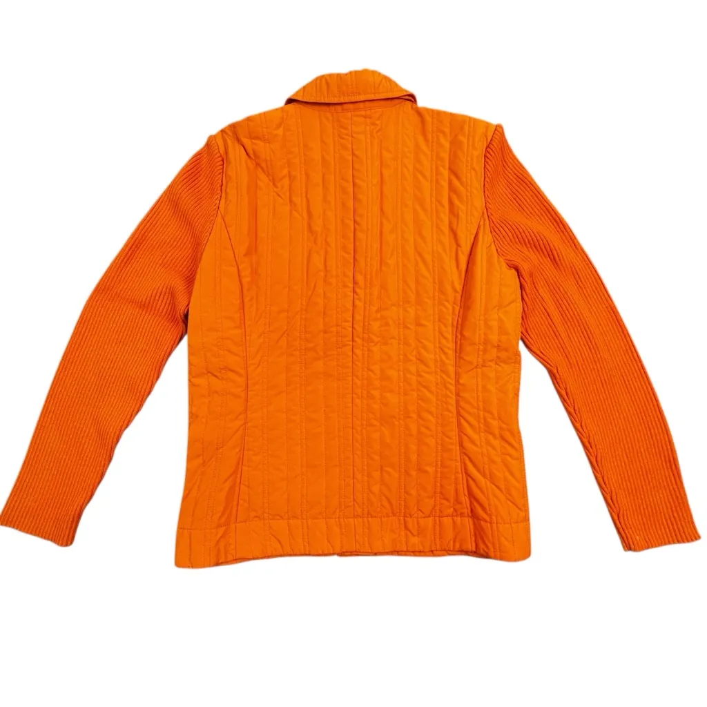 Sigrid Olsen Large Orange Quilted‎ Knit Ribbed Long Sleeve Button Jacket Pockets - Image 5