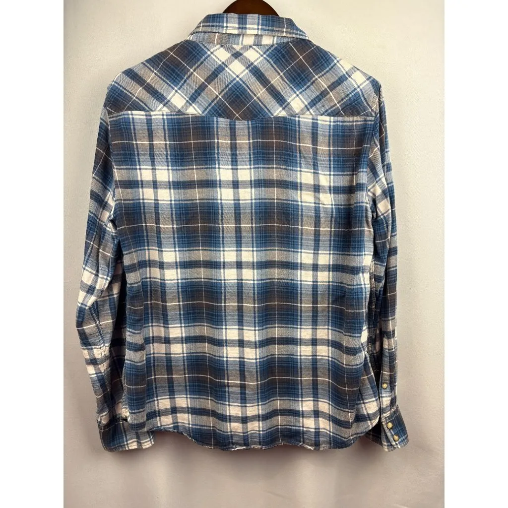 Women’s Jach’s Girlfriend Large Blue & White Plaid Flannel with Snap Buttons - Image 3