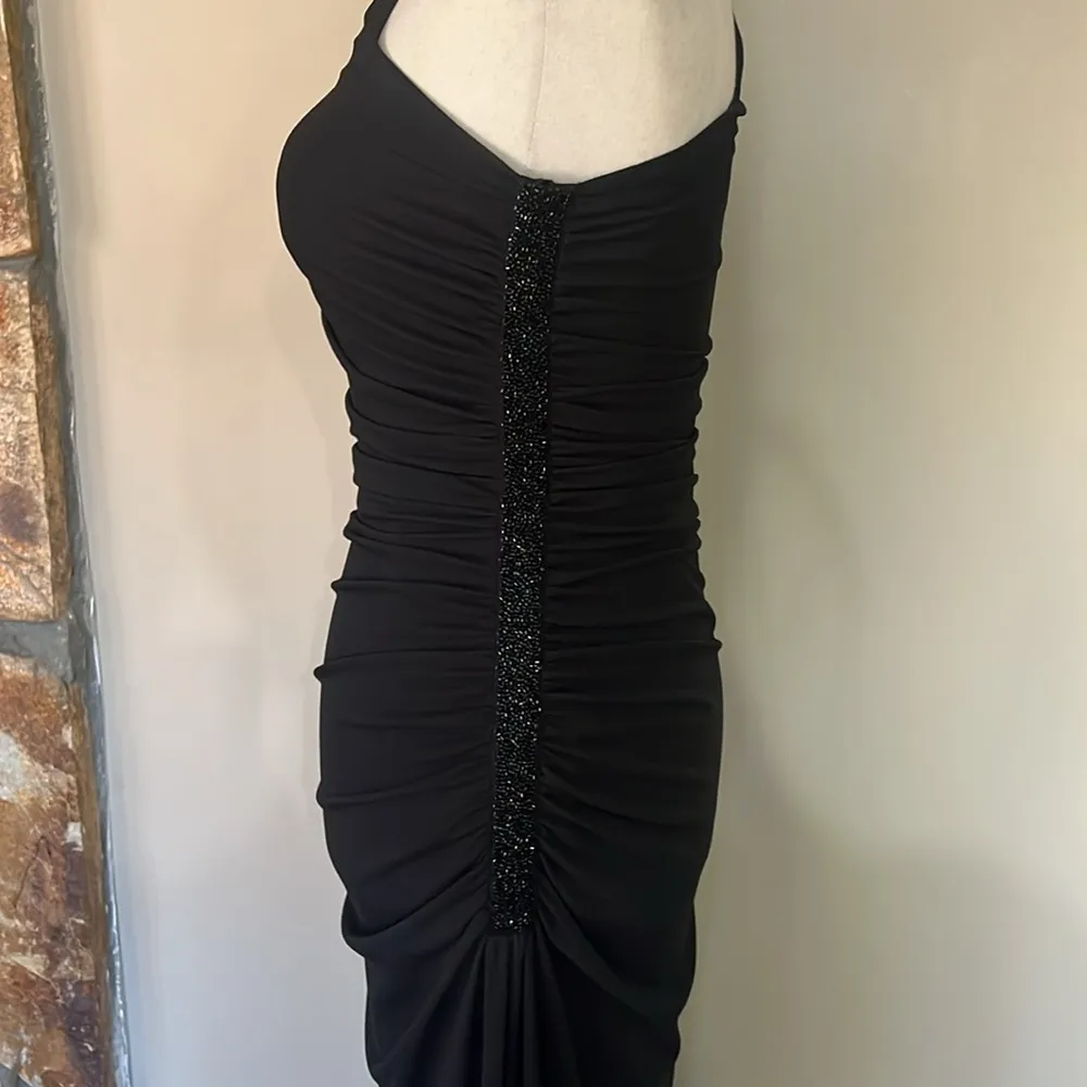 Vintage Lillie Rubin One Shoulder Gown with Ruched Side and Beading Detail Black Size 2 - Image 4