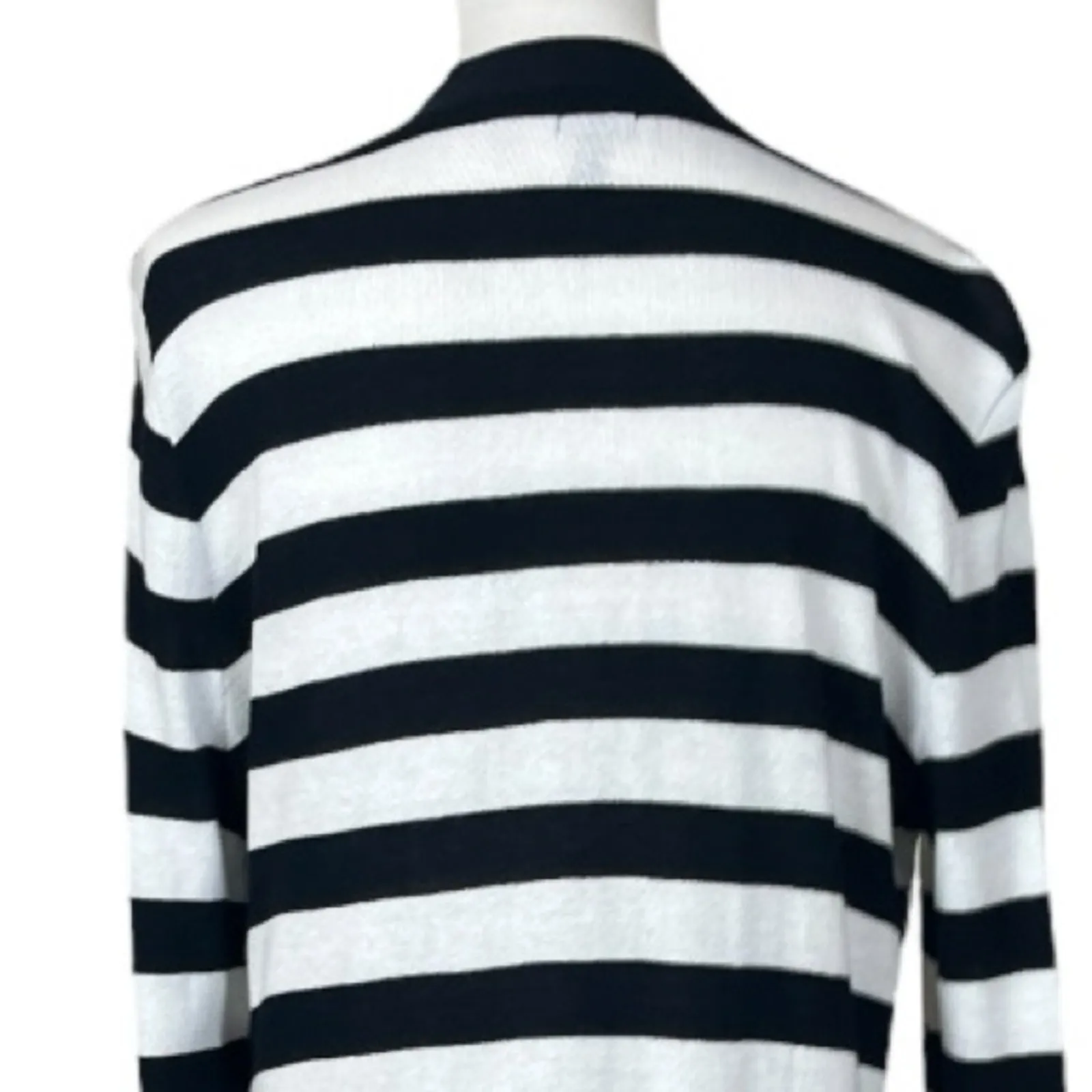 Soma Sweater Long Cardigan Button Front V-neck Black White Stripes Women’s Large - Image 9