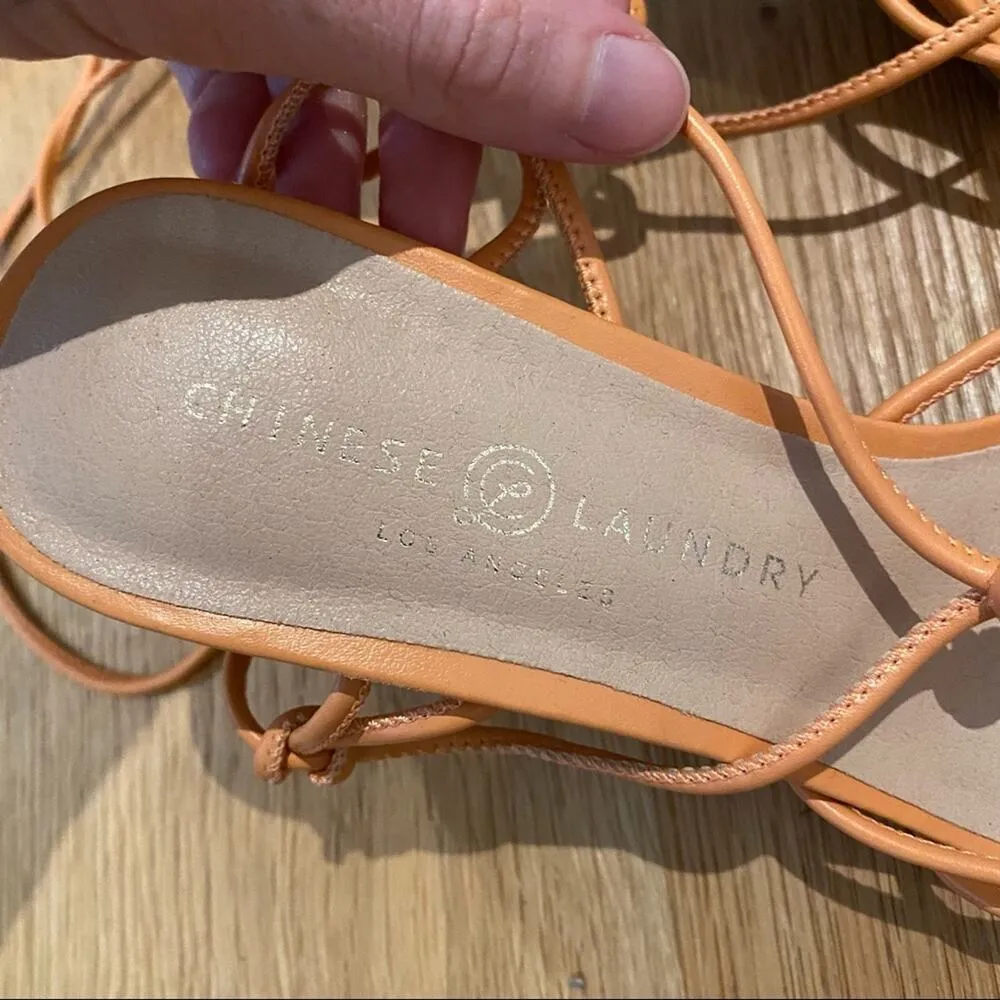 Chinese Laundry Yita Heels Tie Strap Sandals in Smooth Orange - NWOT - Image 4