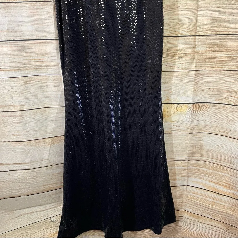 Bebe sequin mesh insert maxi formal black dress Size XXS adjustable straps - Image 9