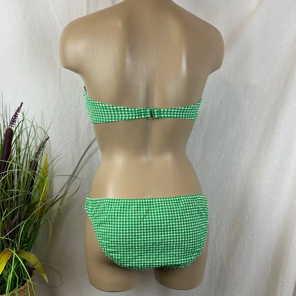 J Crew Green & White Seersucker Bandeau Bikini Swim Suit NEW XS/S - Image 3