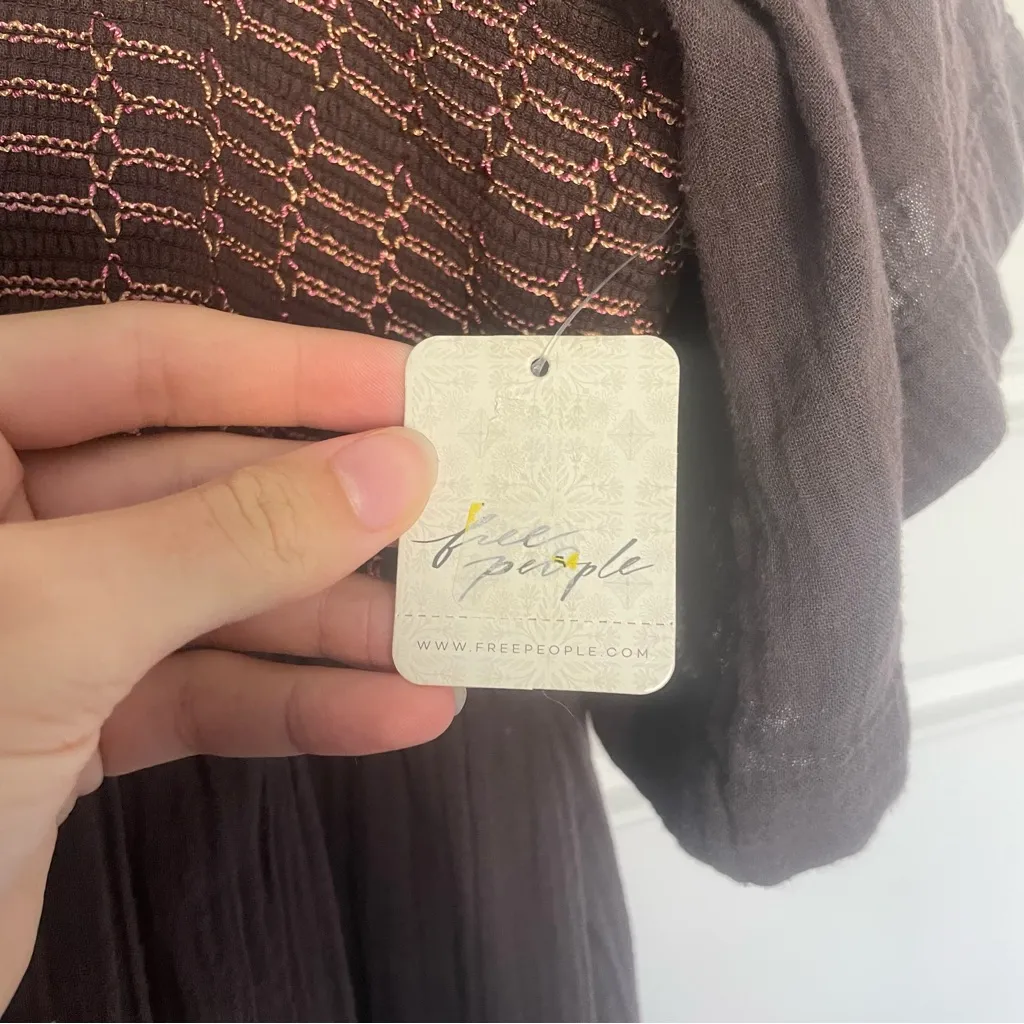 NWT Free People Easy To Love Bubble Mini Dress‎ size medium color expresso beans - Image 5