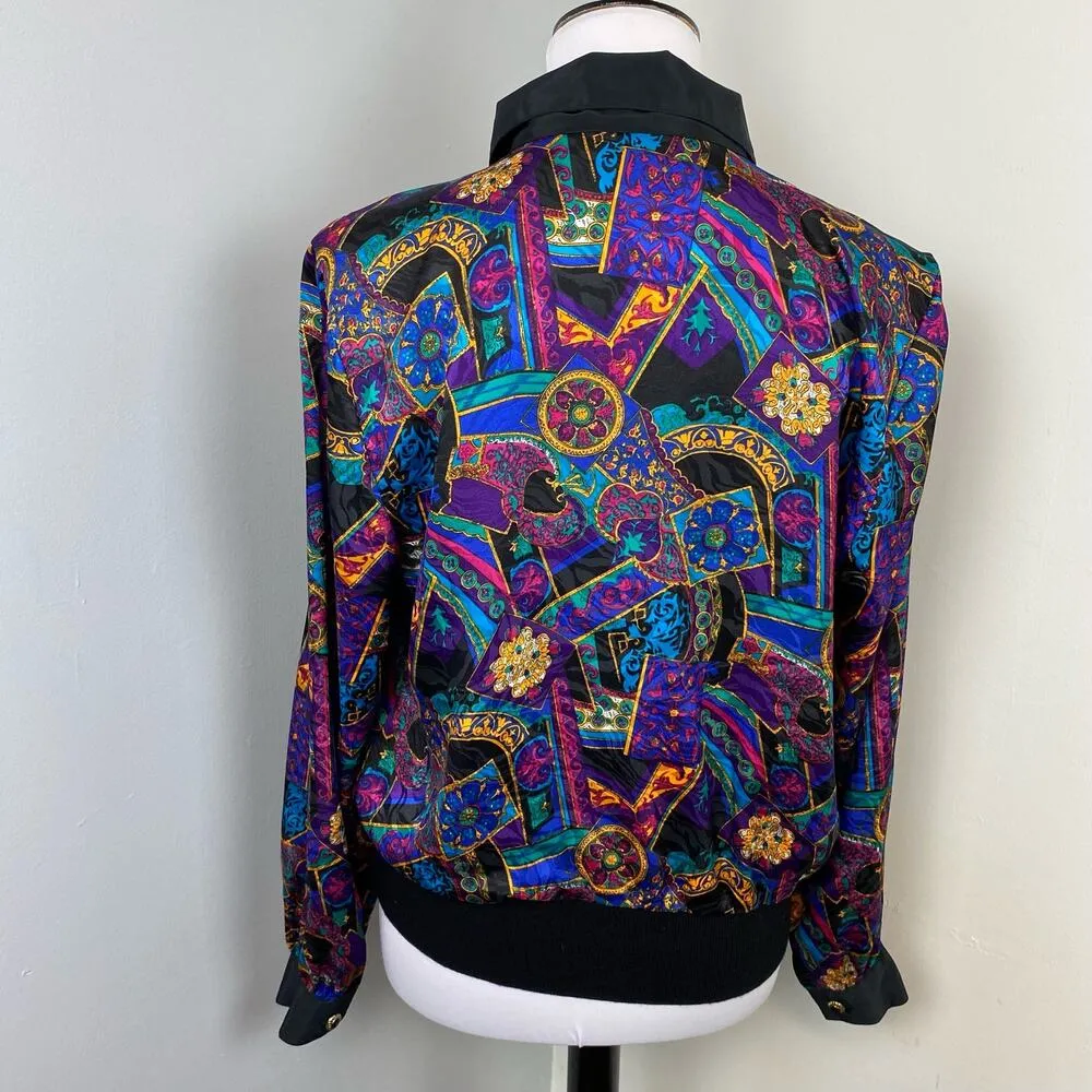 Vintage 80s Notations Multicolor Abstract Baroque Button Down Top Blouse - Image 6