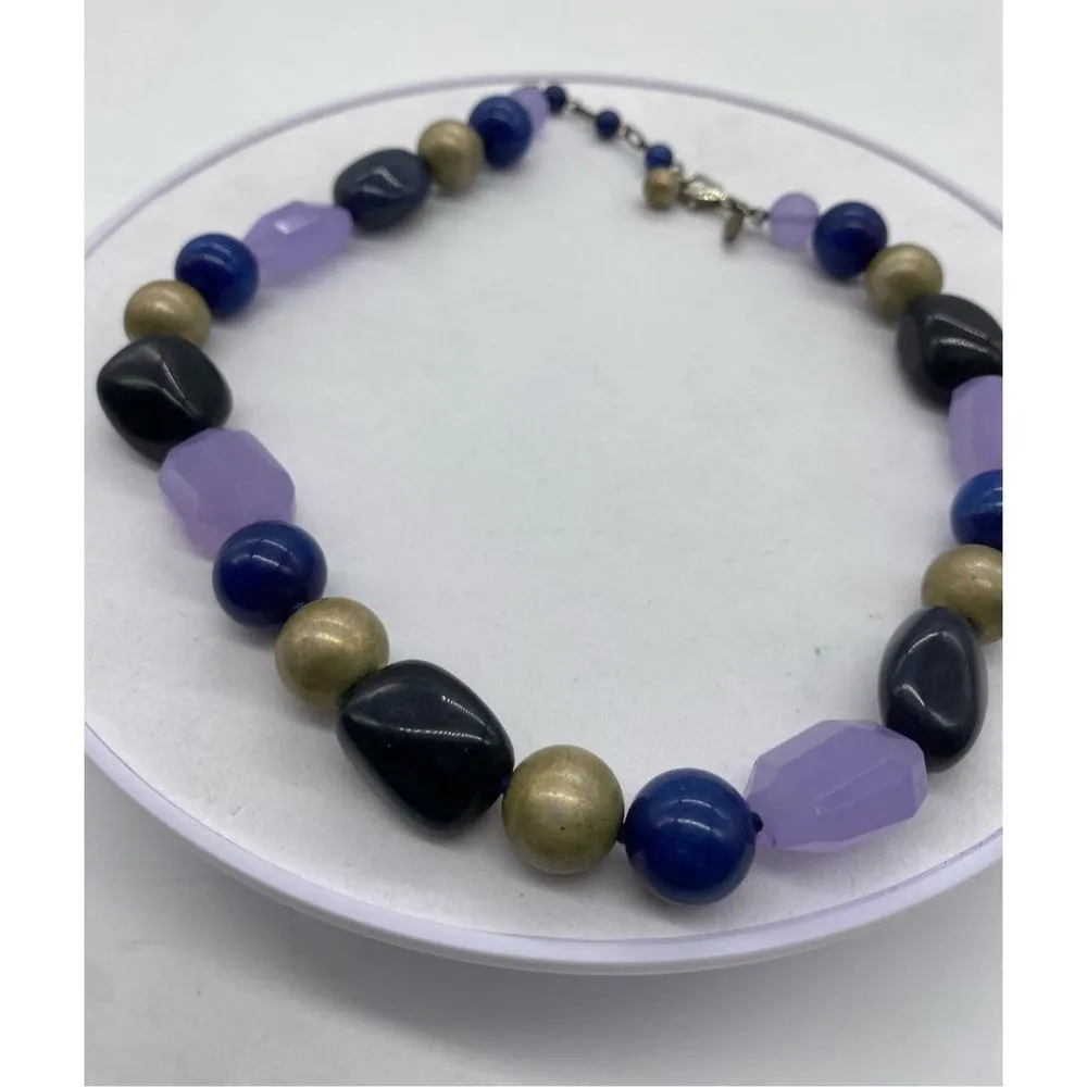 Talbots  large polished stone/beaded statement necklace - gorgeous colors!! Viole - Image 4