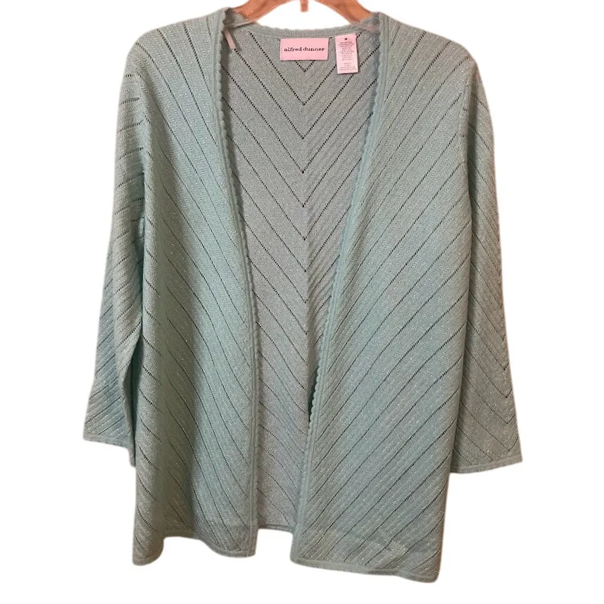 Alfred Dunner Mint Green 3/4 Sleeve Spring Cardigan Sweater Size M - Image 1