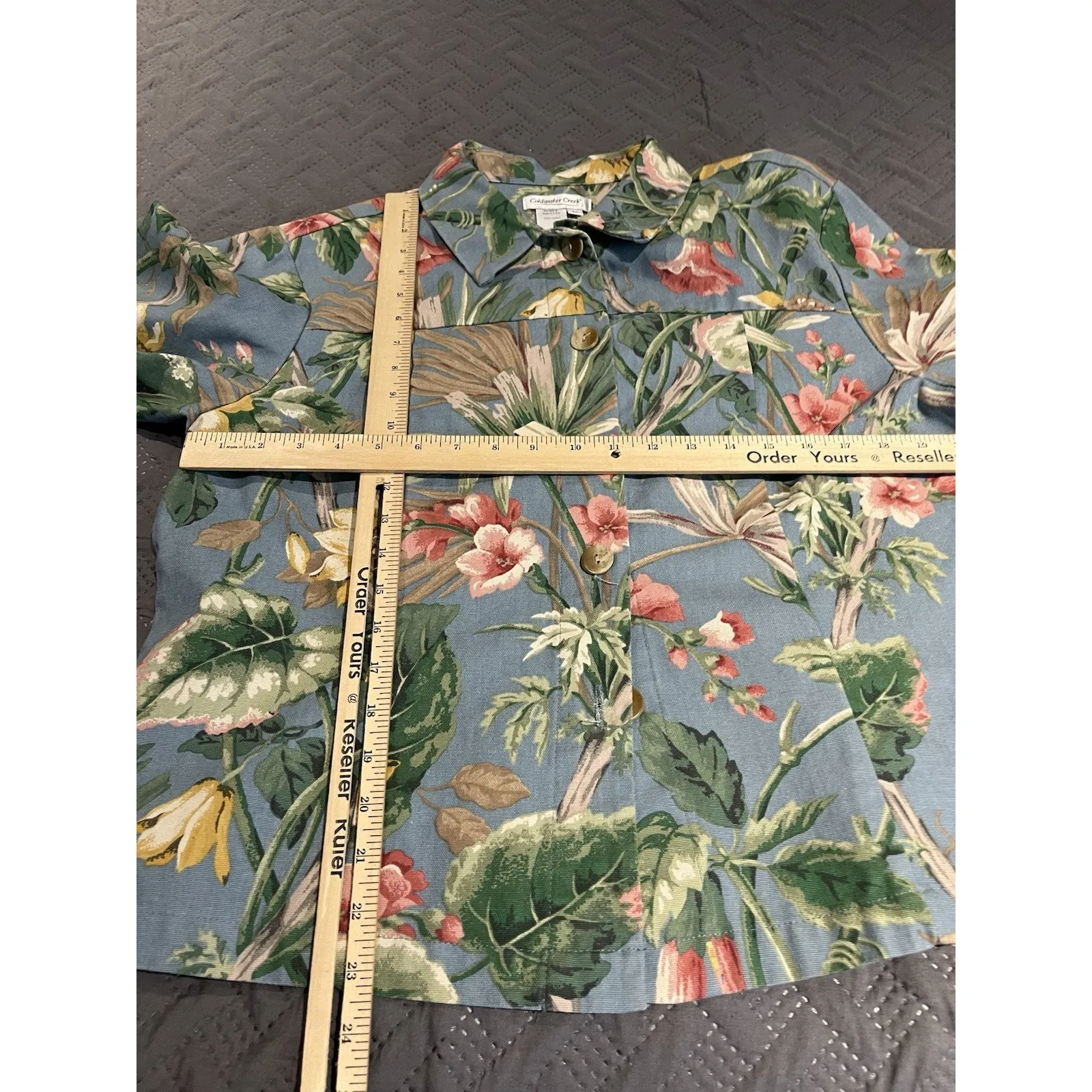 Coldwater Creel Women's L floral print collard denim button-up jacket USA made - Image 3