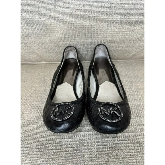 Fulton Black Quilted Leather Ballet Flat Shoes Silver MK Women’s 5 - Image 2