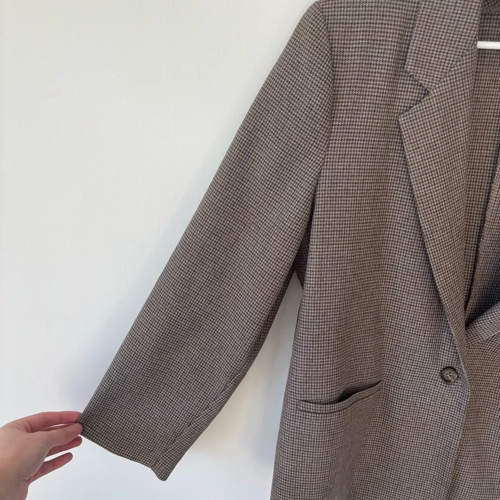 Vintage Alfred Dunner Brown Houndstooth Check Blazer Suit Jacket Shoulder Pads - Image 2