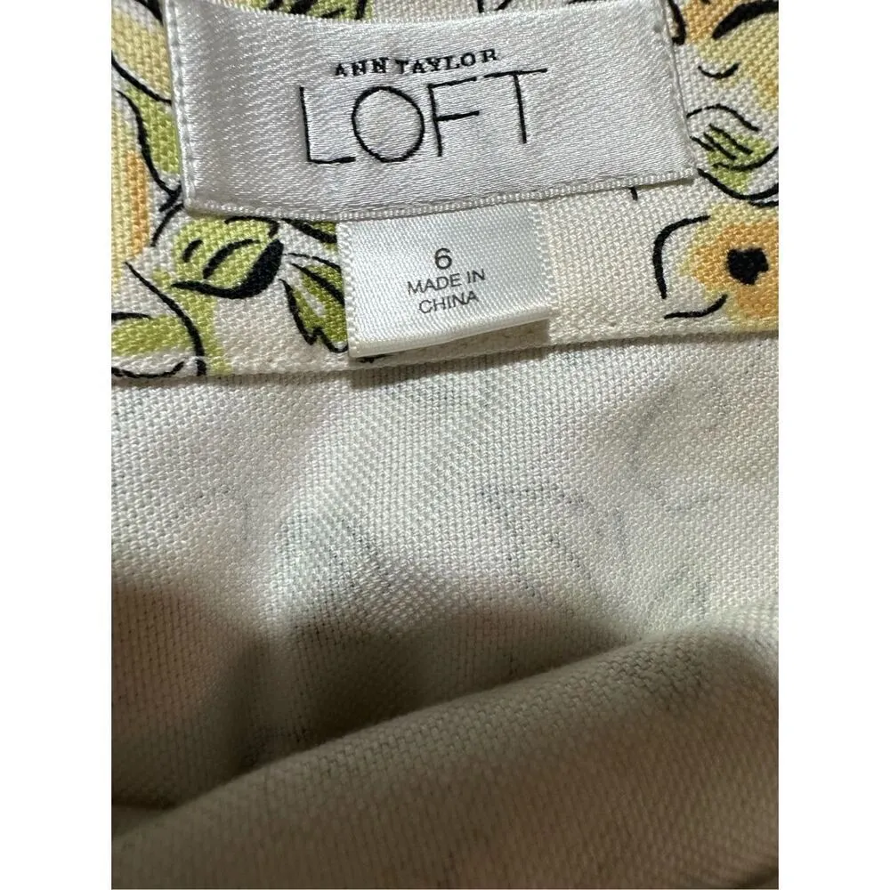 Loft Womens Cream Yellow Green Floral Pleated Mini Skirt Sz 6 cottage Y2K - Image 3